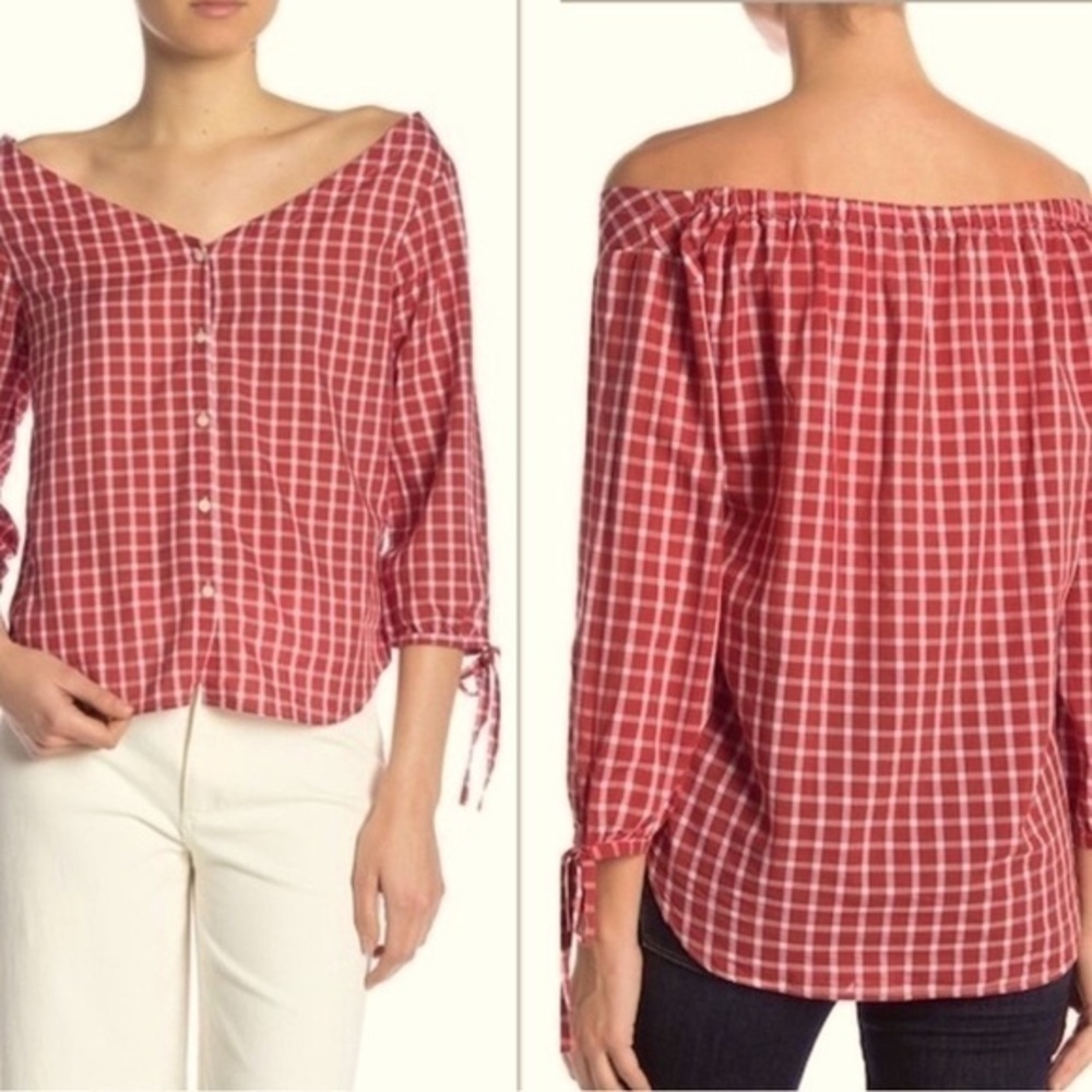 Madewell Marie Tie Cuff Red Gingham Blouse XS